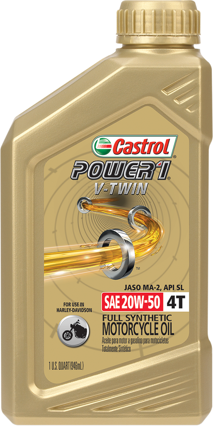 CASTROL Power 1® Synthetic Engine Oil - V-Twin - 20W-50 - 1 US quart 15D28D