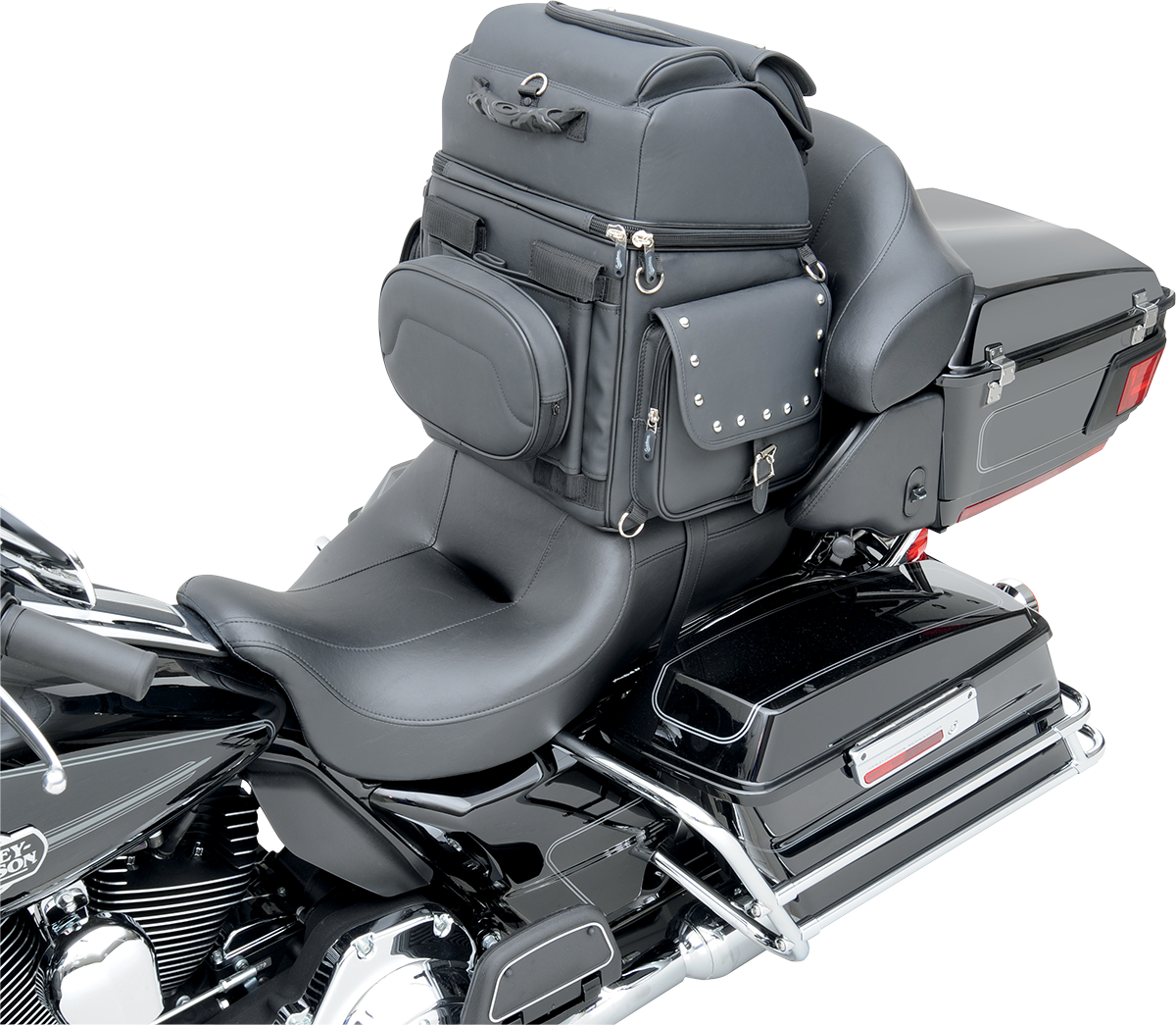SADDLEMEN Sissy Bar Bag - Black Studded 3515-0121