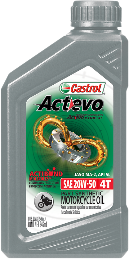 CASTROL Act Evo® Semi-Synthetic 4T Engine Oil - 20W-50 - 1 U.S. quart 15D7CF