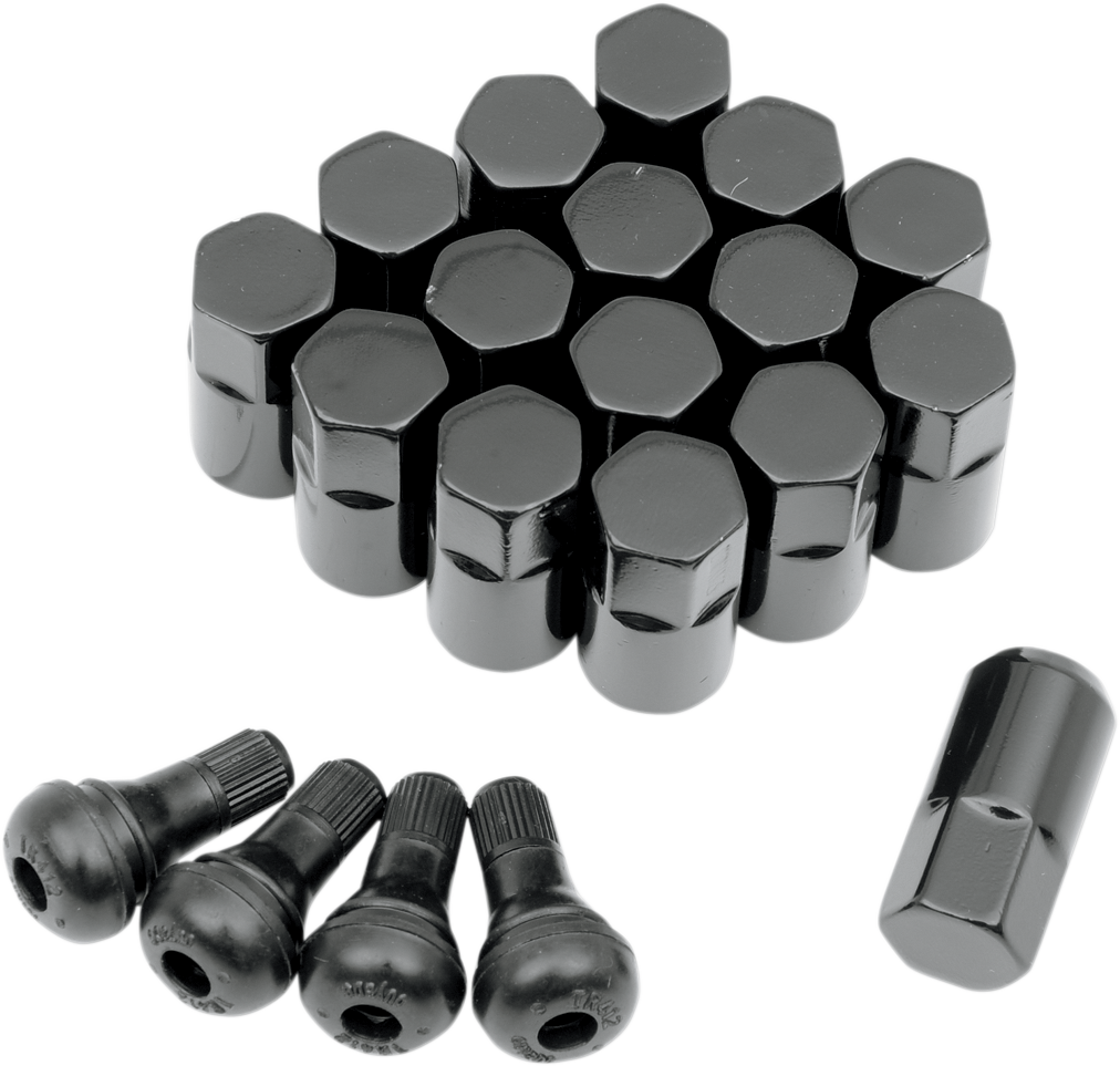 MOOSE OFFROAD Lug Nuts with Valve Stems - 12 mm x 1.50 - Black - Tapered - 16 Pack SP300MO207B