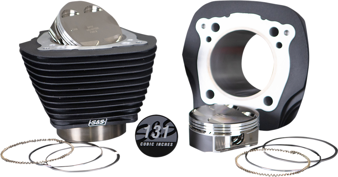 S&S CYCLE Cylinder & Piston Kit - 131" Stroker - Wrinkle Black w/o Highlighted Fins - M8 910-0763