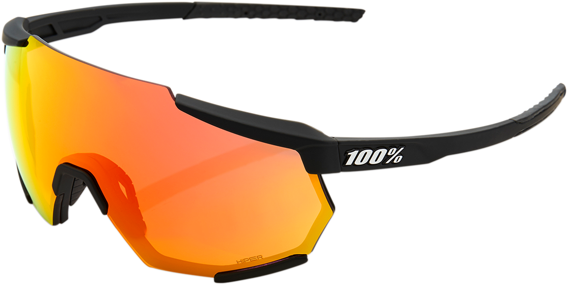 100% Racetrap Sunglasses - Soft Tact Black - HiPER Red Multilayer Mirror Lens 61037-100-43