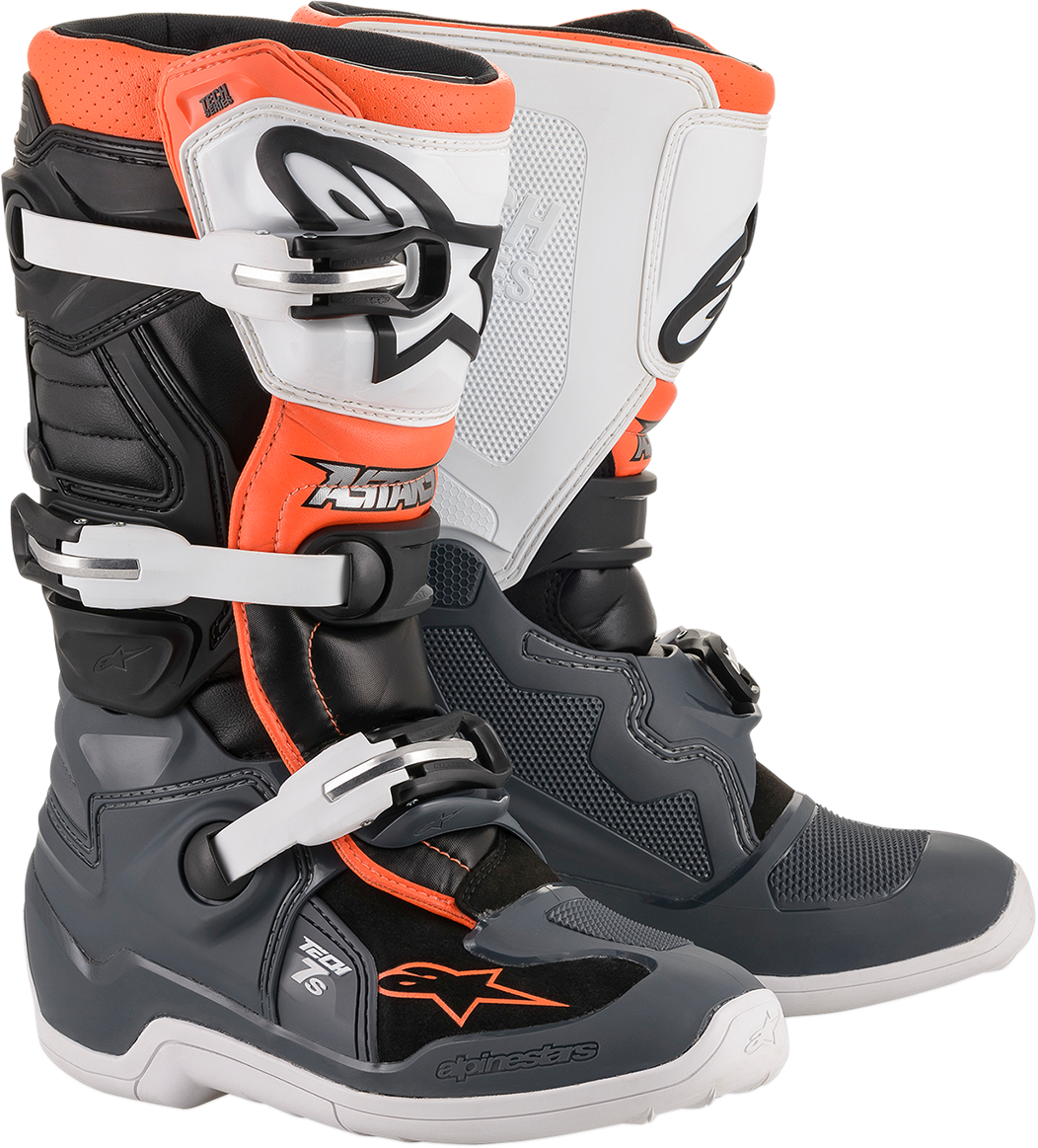 ALPINESTARS Youth Tech 7S Boot - Black/Gray/White/Orange Fluorescent - US 6 / EU 39 2015017-1124-6
