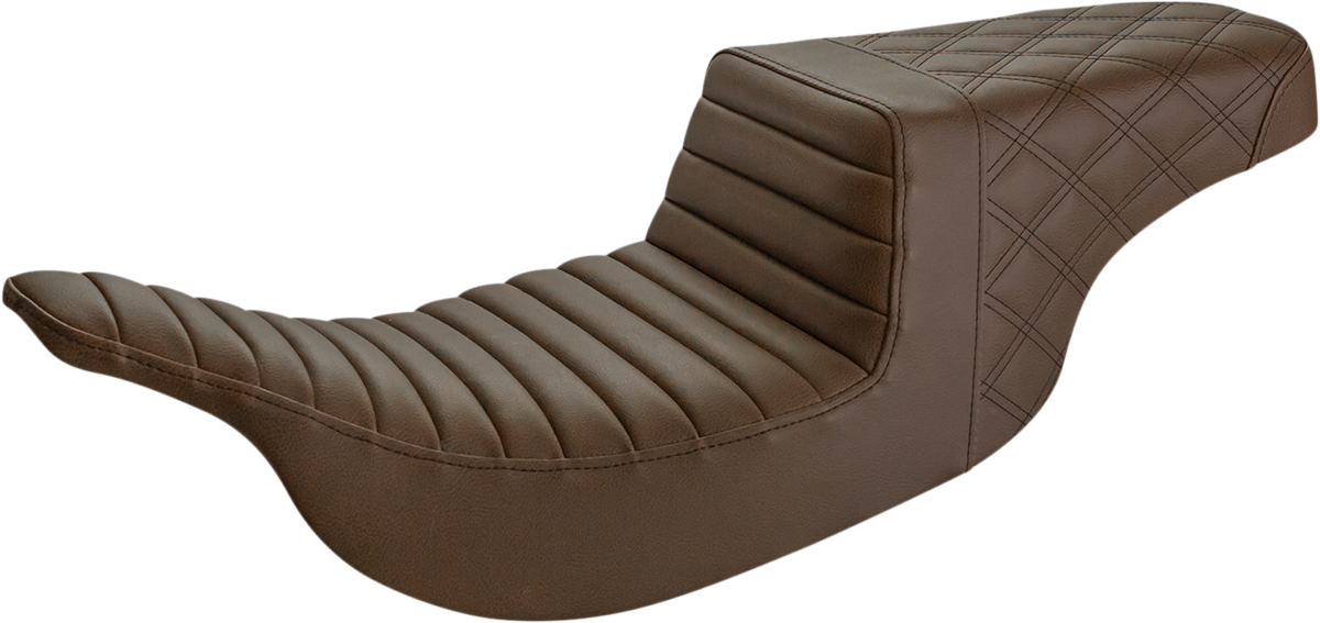 SADDLEMEN Step-Up Seat - Front Tuck-n-Roll/Rear Lattice Stitch - Brown 897-07-176BR
