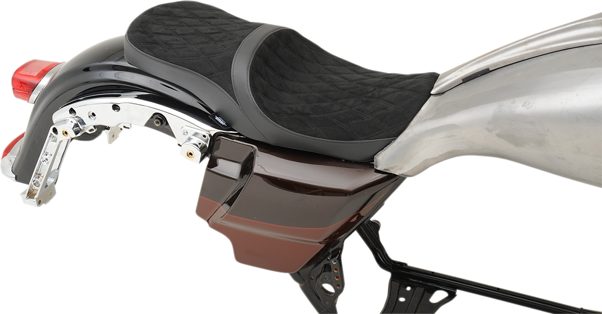 DRAG SPECIALTIES SEATS Low Touring Seat - Vinyl - Faux Suede Double Diamond - Yaffe Tanks - FL '08-'23 0801-1070