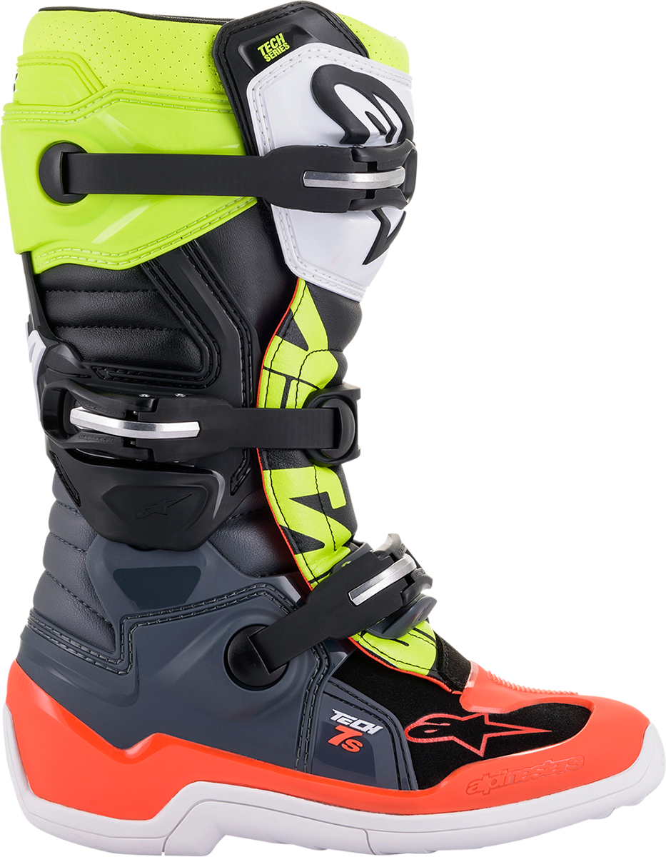 ALPINESTARS Youth Tech 7S Boots - Black/Gray/Red/White/Yellow - US 4 / EU 37 2015017-9058-4
