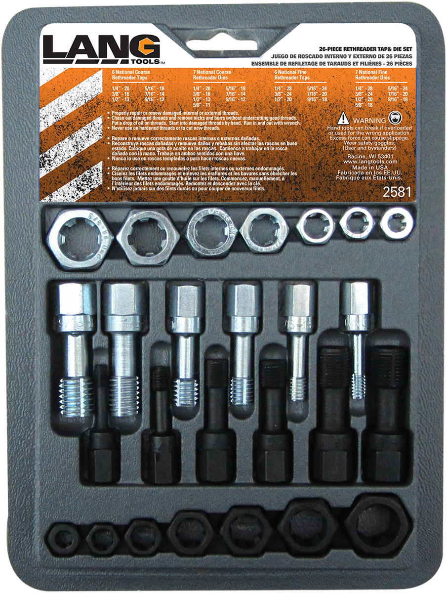 LANG TOOLS Thread Restorer - Tap/Die - Fine/Coarse Thread - SAE - Kit 2581