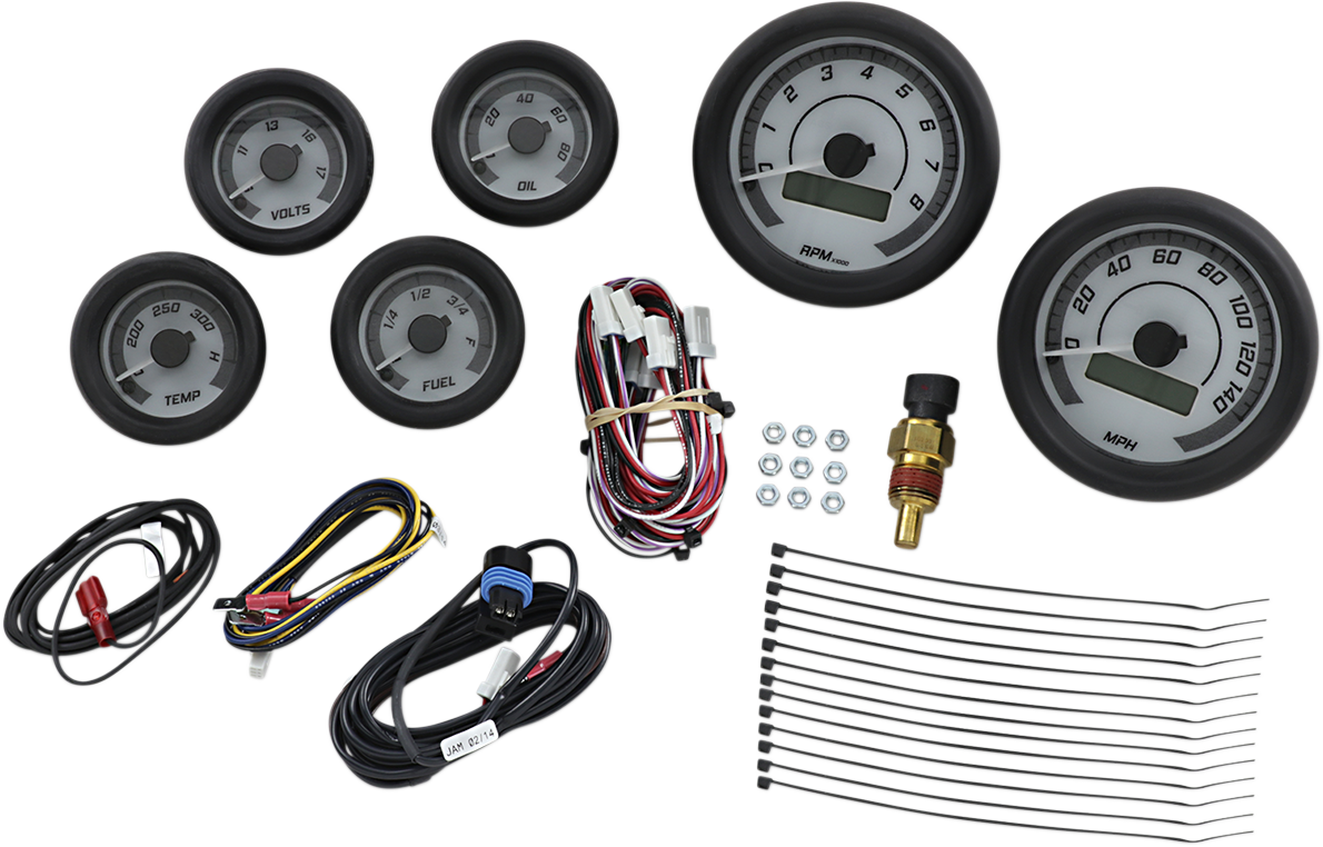DAKOTA DIGITAL MVX-8K Series Analog/Digital 6-Gauge Kit - Black Bezel - White Face with Gray Background MVX-8604-WG-K