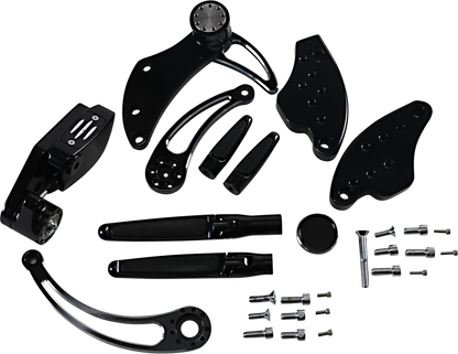 HAWG HALTERS Forward Control - 18+ Softail - Black Anodized - Standard - Folding Rubber Inlay Pegs - Slotted Levr FCK-S18A-FR-SE