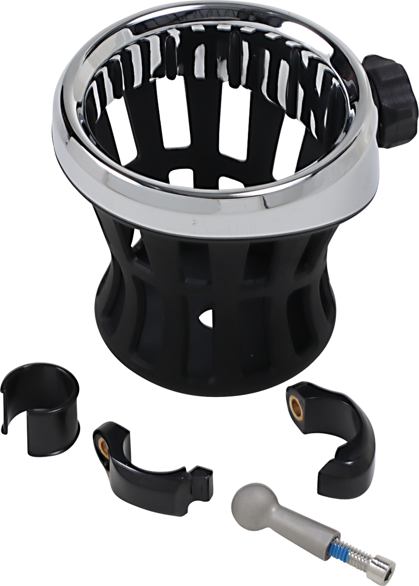 CIRO Drink Holder - 7/8"-1" Handlebar Mount - Chrome/Black Clamp 50413
