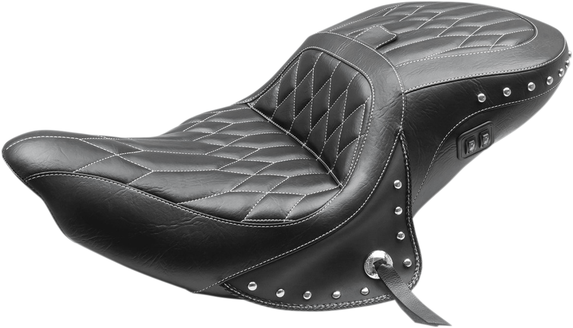 MUSTANG Heated Seat - with Backrest - Diamond - Chief/Chieftan/Roadmaster/Dark Horse '14-'24 79664WT