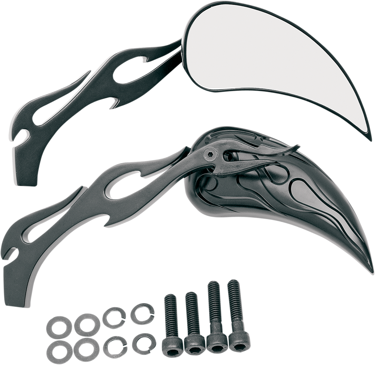 DRAG SPECIALTIES Mirrors - Flame - Side View - Teardrop - Black - Pair 76446B