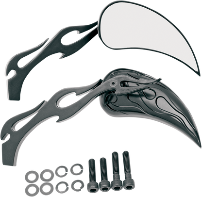 DRAG SPECIALTIES Mirrors - Flame - Side View - Teardrop - Black - Pair 76446B