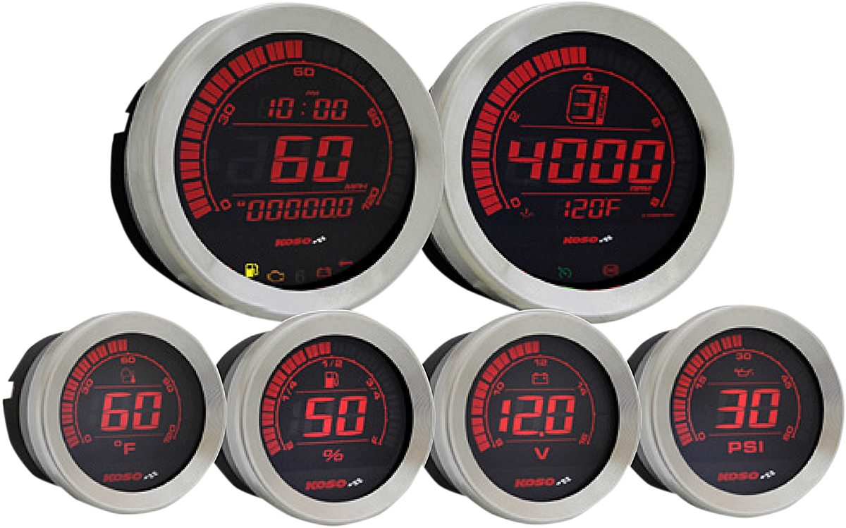 KOSO NORTH AMERICA HD-02 6-Piece Gauge Kit - Silver BA050901