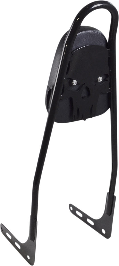 MOTHERWELL One-Piece Sissy Bar - Gloss Black - Skull - With Pad 156T18-GB-SK-WP