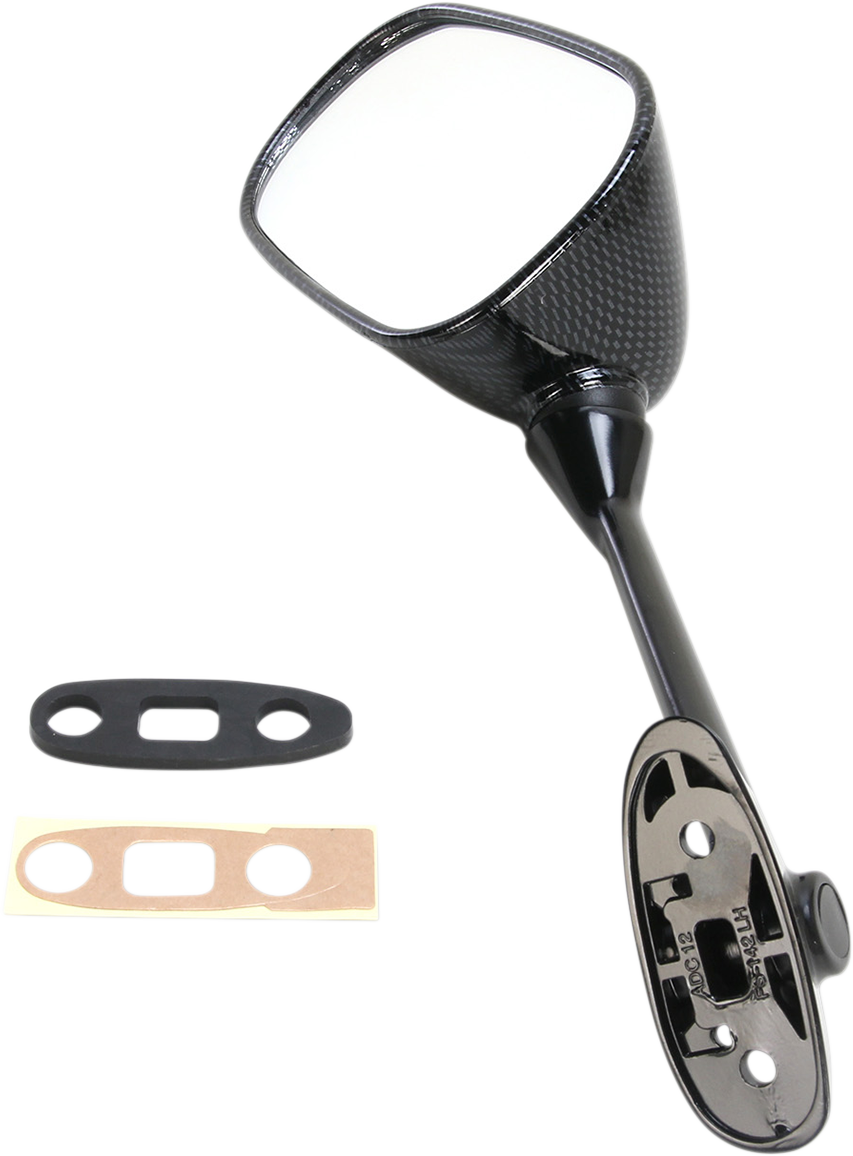 EMGO Mirror - Side View - Black/Carbon Fiber - Rectangle - Left - Suzuki 20-97204