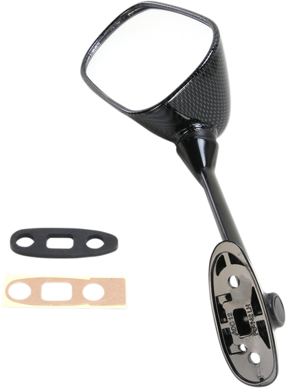 EMGO Mirror - Side View - Black/Carbon Fiber - Rectangle - Left - Suzuki 20-97204