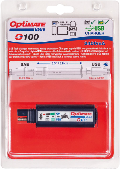 TECMATE SAE to USB Charger - 2 Pin Connector - LED O-100V3