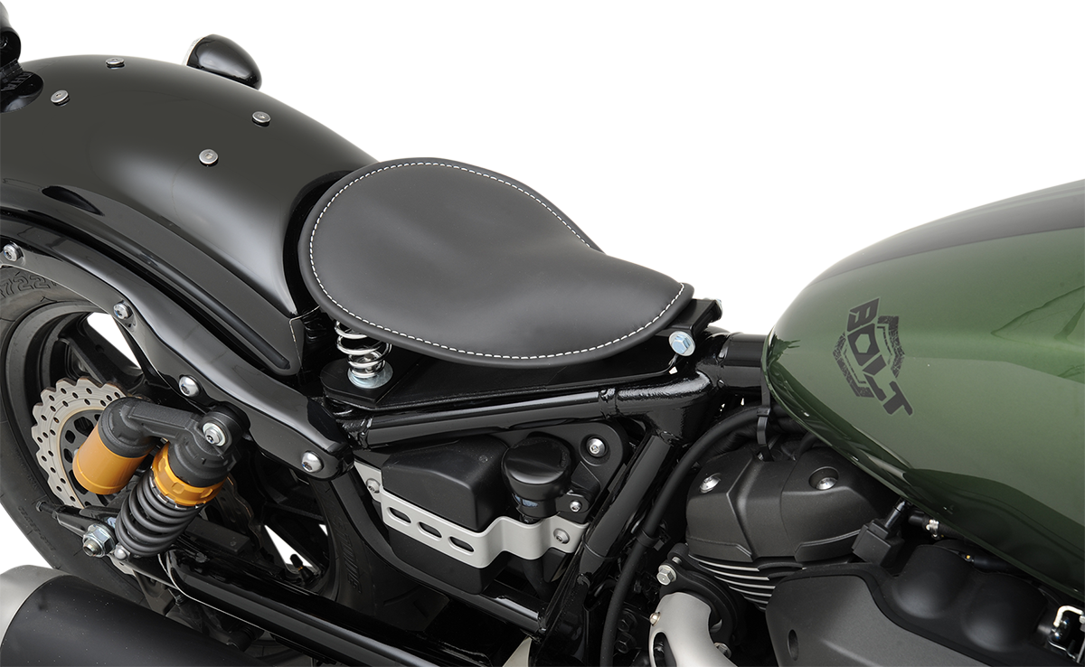 DRAG SPECIALTIES SEATS Seat - Spring Solo - Low-Profile - Small - Black Leather/White Stitching 0806-0028