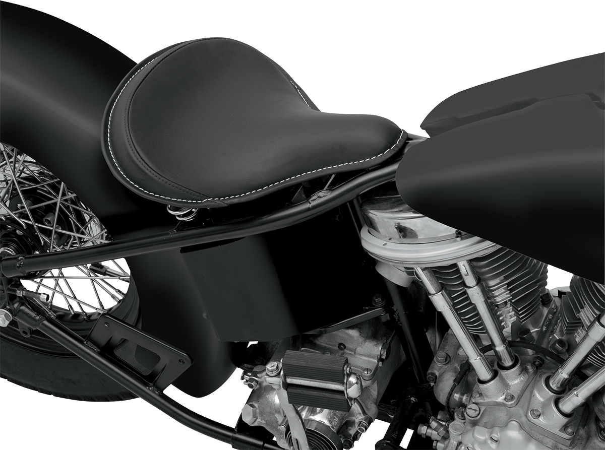 DRAG SPECIALTIES SEATS Seat - Spring Solo - Large - Black Solar-Reflective Leather/White Perimeter Stitch 0806-0048