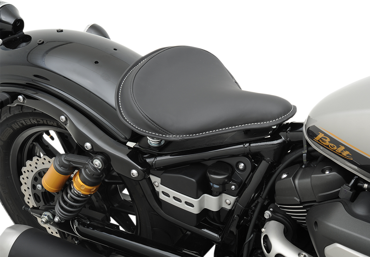 DRAG SPECIALTIES SEATS Seat - Spring Solo - Large - Black Solar-Reflective Leather/White Perimeter Stitch 0806-0048
