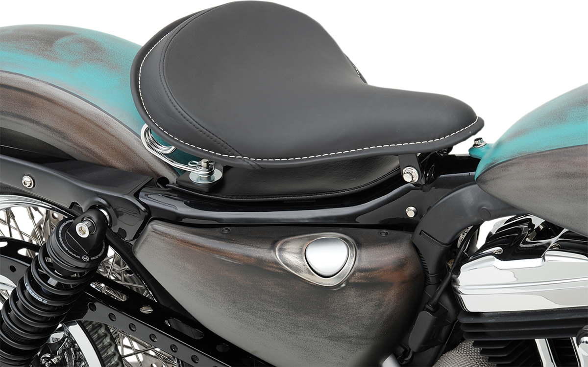 DRAG SPECIALTIES SEATS Seat - Spring Solo - Large - Black Solar-Reflective Leather/White Perimeter Stitch 0806-0048