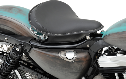 DRAG SPECIALTIES SEATS Seat - Spring Solo - Large - Black Solar-Reflective Leather/White Perimeter Stitch 0806-0048