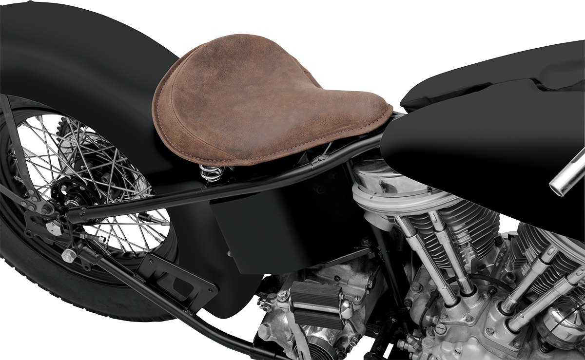 DRAG SPECIALTIES SEATS Seat - Spring Solo - Large - Distressed Brown Leather/Perimeter Stitch 0806-0050