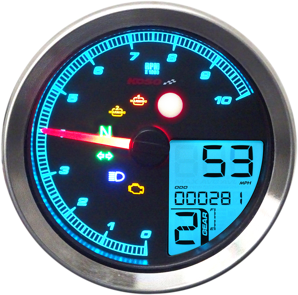KOSO NORTH AMERICA TNT-04 Multifunction Meter - Silver Bezel - 3.3" Diameter x 2.19" D BA051401