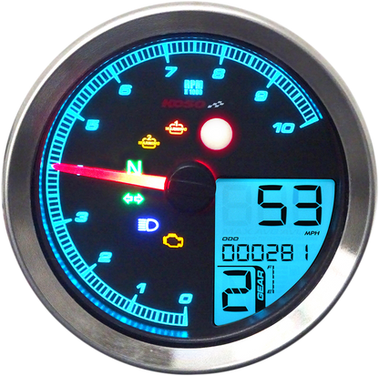 KOSO NORTH AMERICA TNT-04 Multifunction Meter - Silver Bezel - 3.3" Diameter x 2.19" D BA051401