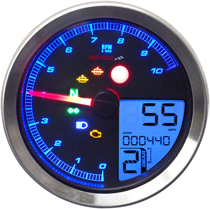 KOSO NORTH AMERICA TNT-04 Multifunction Meter - Silver Bezel - 3.3" Diameter x 2.19" D BA051401