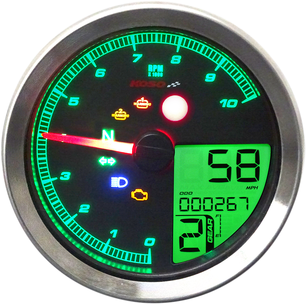 KOSO NORTH AMERICA TNT-04 Multifunction Meter - Silver Bezel - 3.3" Diameter x 2.19" D BA051401