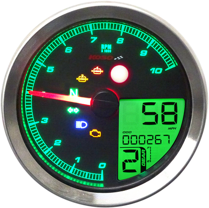 KOSO NORTH AMERICA TNT-04 Multifunction Meter - Silver Bezel - 3.3" Diameter x 2.19" D BA051401