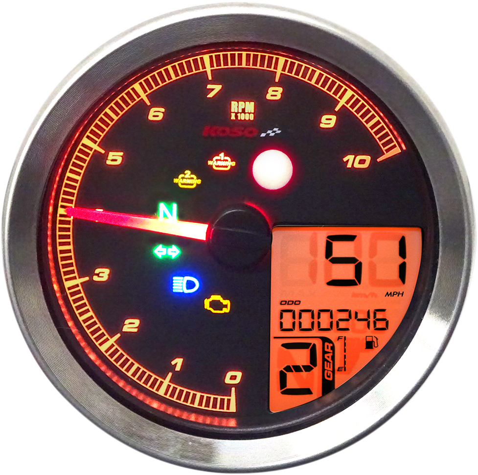 KOSO NORTH AMERICA TNT-04 Multifunction Meter - Silver Bezel - 3.3" Diameter x 2.19" D BA051401