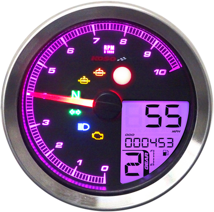 KOSO NORTH AMERICA TNT-04 Multifunction Meter - Silver Bezel - 3.3" Diameter x 2.19" D BA051401