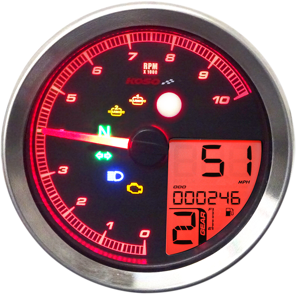 KOSO NORTH AMERICA TNT-04 Multifunction Meter - Silver Bezel - 3.3" Diameter x 2.19" D BA051401
