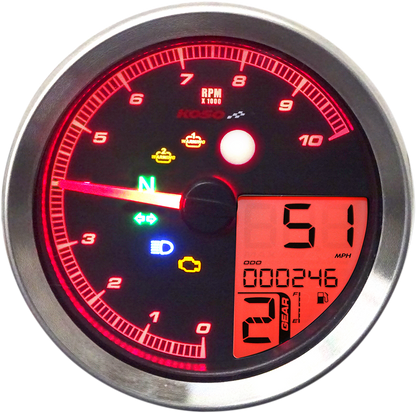 KOSO NORTH AMERICA TNT-04 Multifunction Meter - Silver Bezel - 3.3" Diameter x 2.19" D BA051401