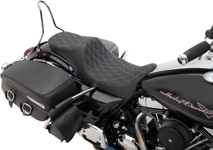 DRAG SPECIALTIES SEATS Predator III 2-Up Seat - Double Diamond - Silver Thread - FL '08-'23 0801-1305
