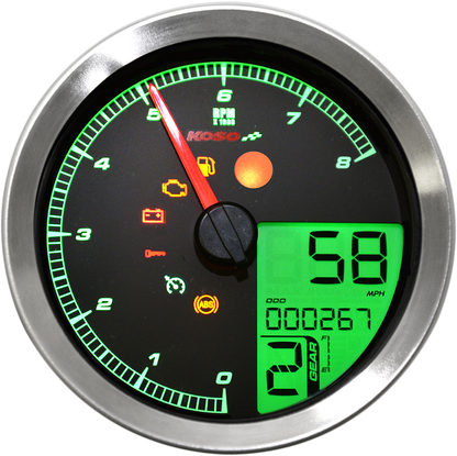 KOSO NORTH AMERICA Multi-Function Speedometer/Tachometer - HD-04 - Chrome BA051221