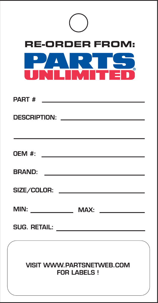 PROMOTIONAL ITEMS VENDOR Reorder Cards - Parts Unlimited DIS50