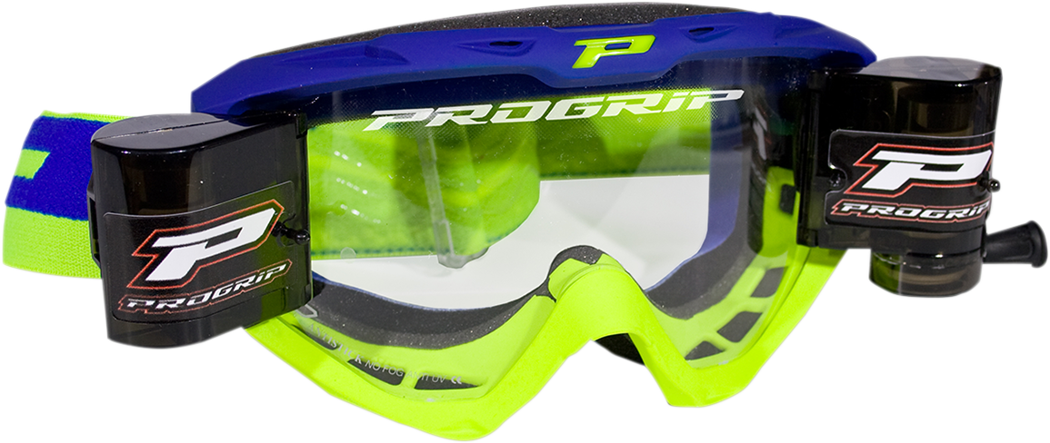 PRO GRIP 3450 Goggle - Riot - Roll-Off - Electric Blue/Yellow Fluo - Clear Lens PZ3450ROBEGF