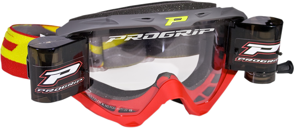 PRO GRIP 3450 Goggle - Riot - Roll-Off - Gray/Red - Clear Lens PZ3450ROGRRO