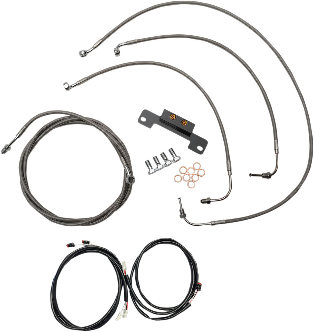 LA CHOPPERS Complete Plug-and-Play Cable Kit - 12" - 14" Handlebars - '17-'19 Touring - Stainless LA-8055KT3-13