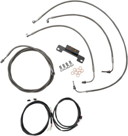 LA CHOPPERS Complete Plug-and-Play Cable Kit - 15" - 17" Handlebars - '17-'19 Touring - Stainless LA-8055KT3-16