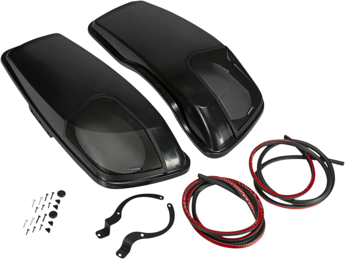 KICKER Speaker Lids - Vivid Black - with Speakers - '14-'23 FLHR/ FLHT/ FLHX/ FLTR 46HDBL69VB