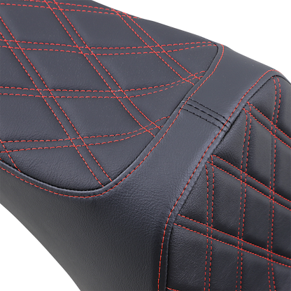 DRAG SPECIALTIES SEATS Predator III 2-Up Seat - Vinyl - Double Diamond - Red Stitching - Softail '06-'17 08021440