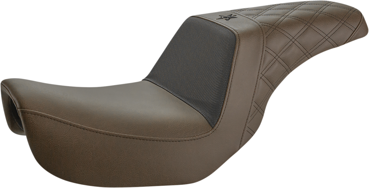 SADDLEMEN Unknown Industries Seat - Front Carbon Fiber/Black Gripper Lumbar/Rear Lattice Stitch - Dyna UN06-04-173BR