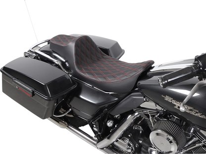DRAG SPECIALTIES SEATS Extended Reach Predator III Seat - Double Diamond - Black w/ Red Stitching - FL '99-'07 08011371