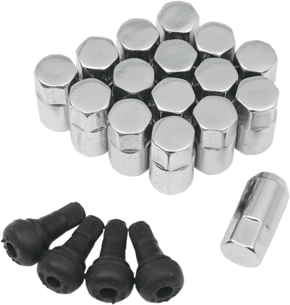 MOOSE OFFROAD Lug Nuts with Valve Stems - 10 mm x 1.25 - Chrome - Tapered - 16 Pack SP300MO208