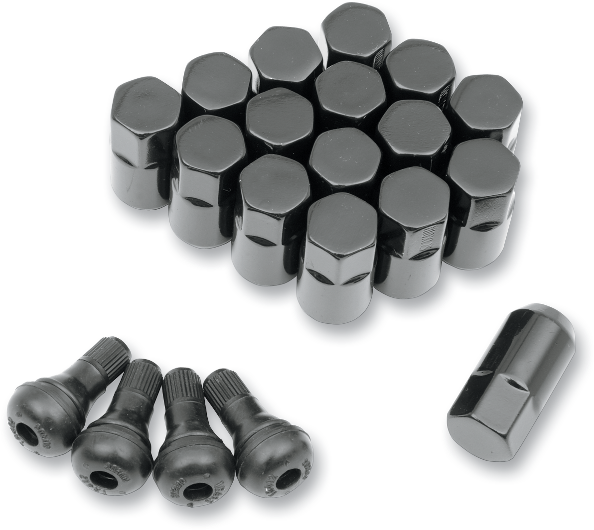 MOOSE OFFROAD Lug Nuts with Valve Stems - 10 mm x 1.25 - Black - Tapered - 16 Pack SP300MO208B